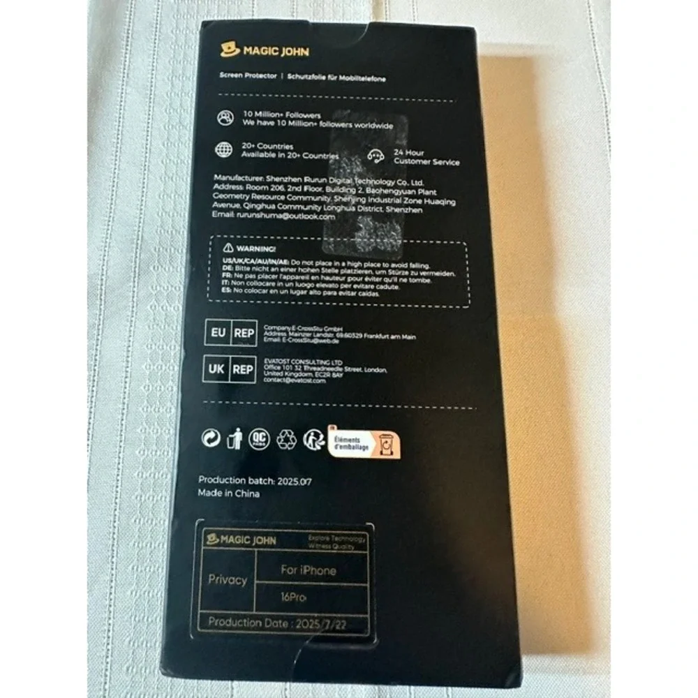 Magic John InstaGuard+ Privacy Screen Protector for iPhone 16 Pro NEW